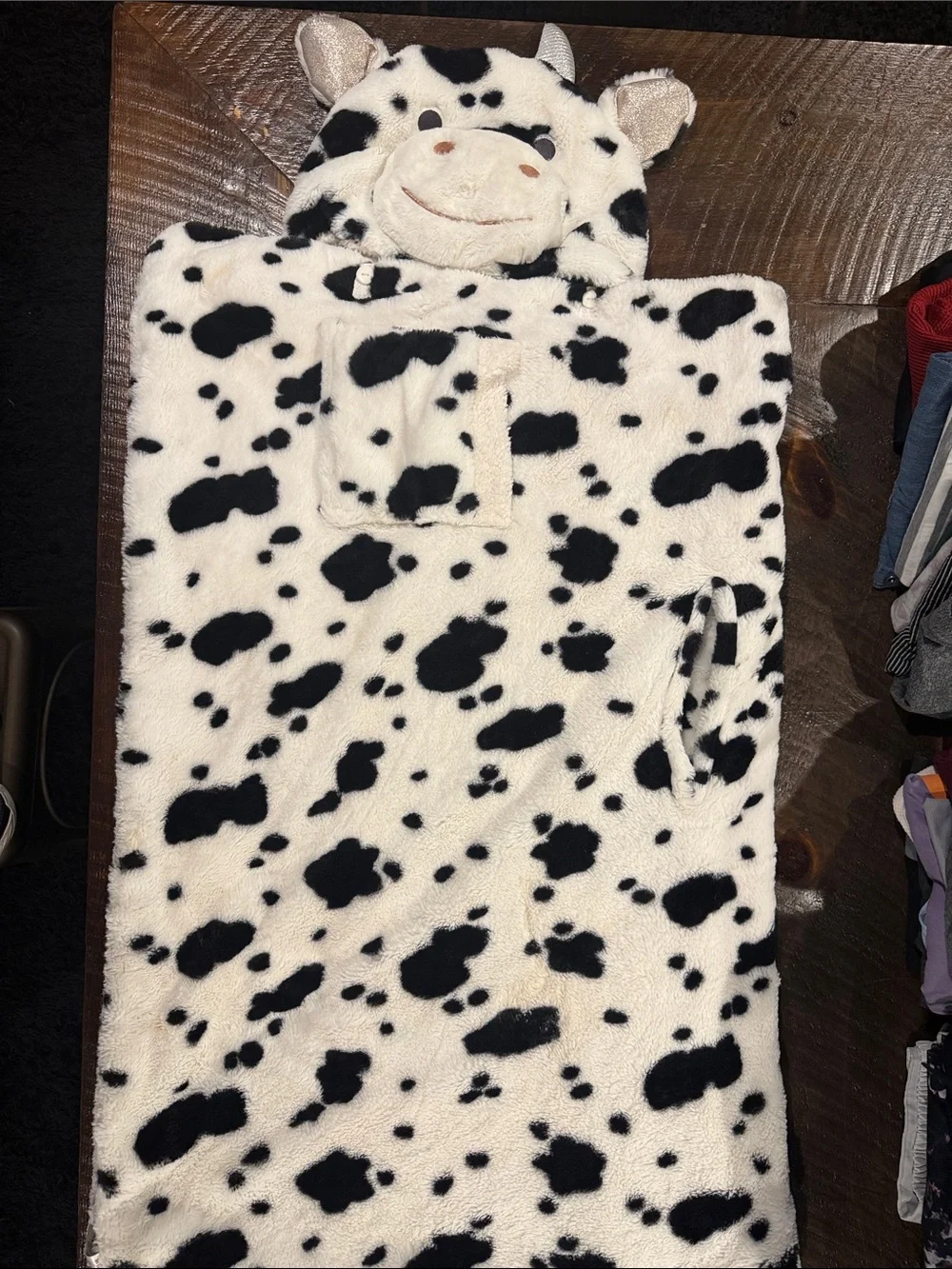 Kids Cow Print Hooded Sleep Sack - Black & White Plush Pajama